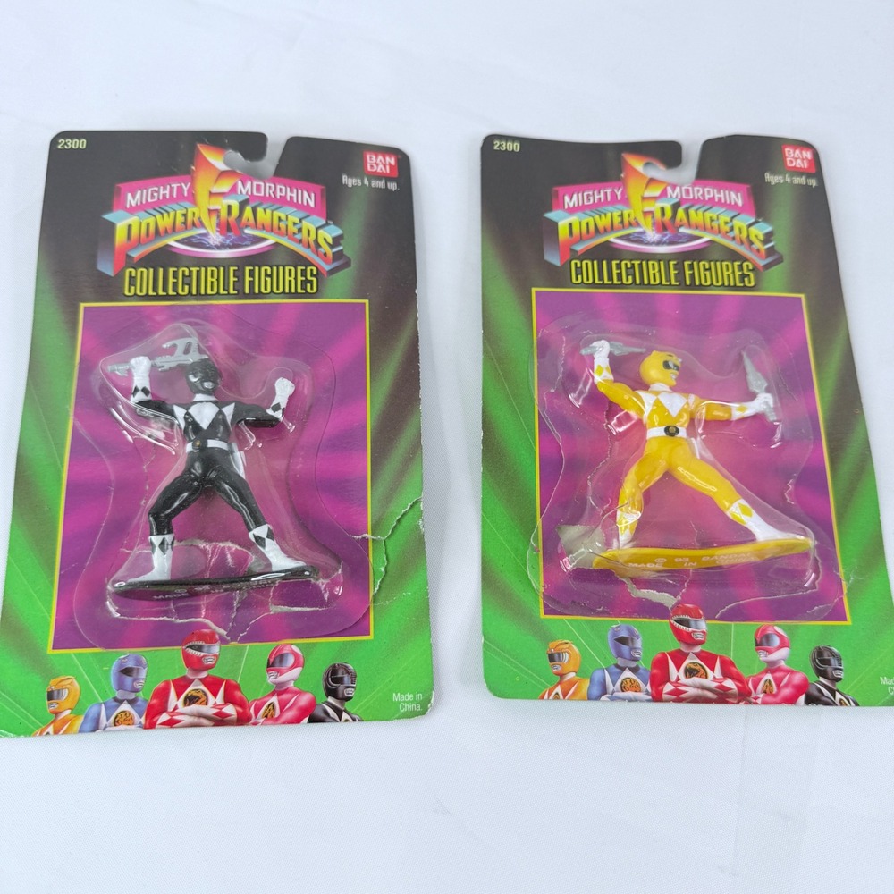 Vintage 1993 Bandai Mighty Morphin Power Rangers Black & Yellow Ranger Figures